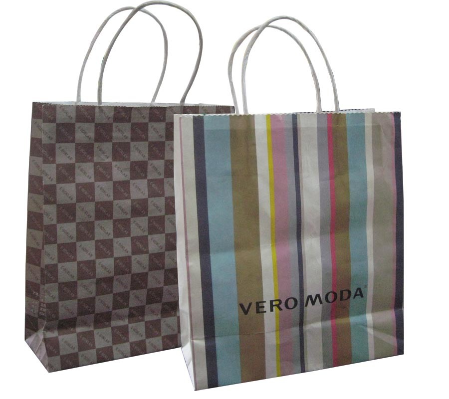 Customized fashion kraft paper shopping gift bag with paper twisted handle