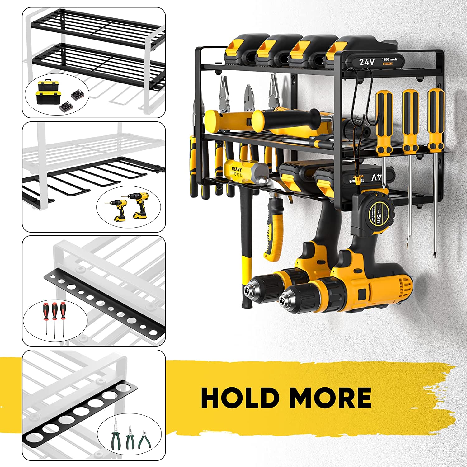 Removable Design Heavy Duty Metal Power Tool Shelf for Wall Mounted Type Drill Holder