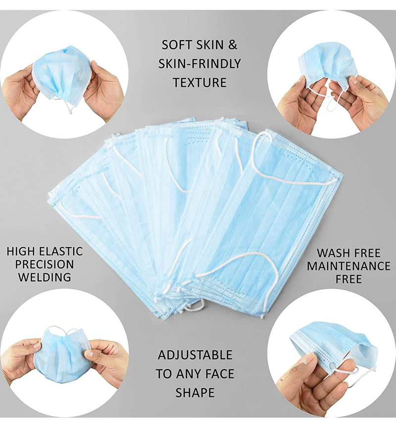 Disposable surgical medical facemask 3 plyD bule nonwoven body protection 