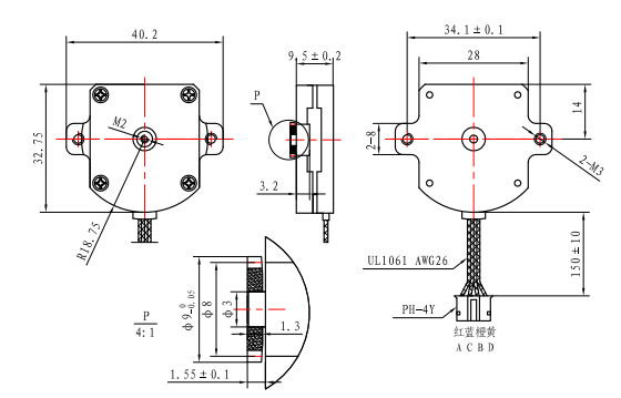 0.5A 1.2V Pancake Stepper Motor NEMA 11 Flat Stepper Motor High Torque