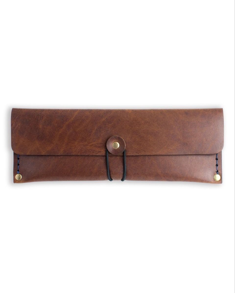Personalized Hand Sewn Leather Pencil Case Custom Logo For Students