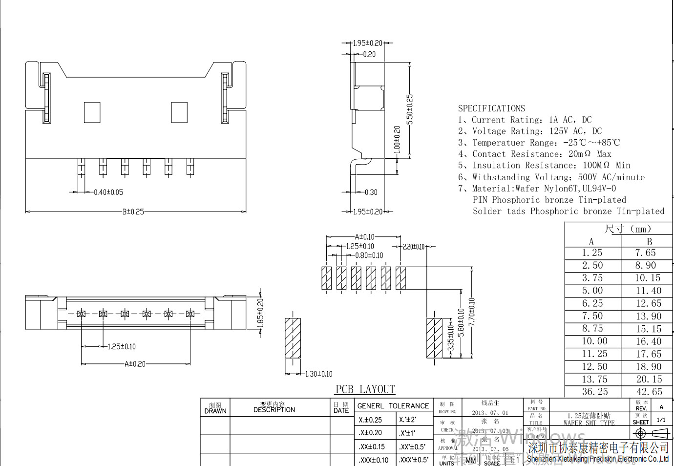 Ultrathin 1.25mm Pitch Horizontal Wafer Box Connector Wire To Board