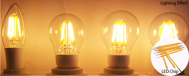 8W Edison A60 glass global LED Filament Bulb Candle C35Light E27 A60 cover Sapphire filame