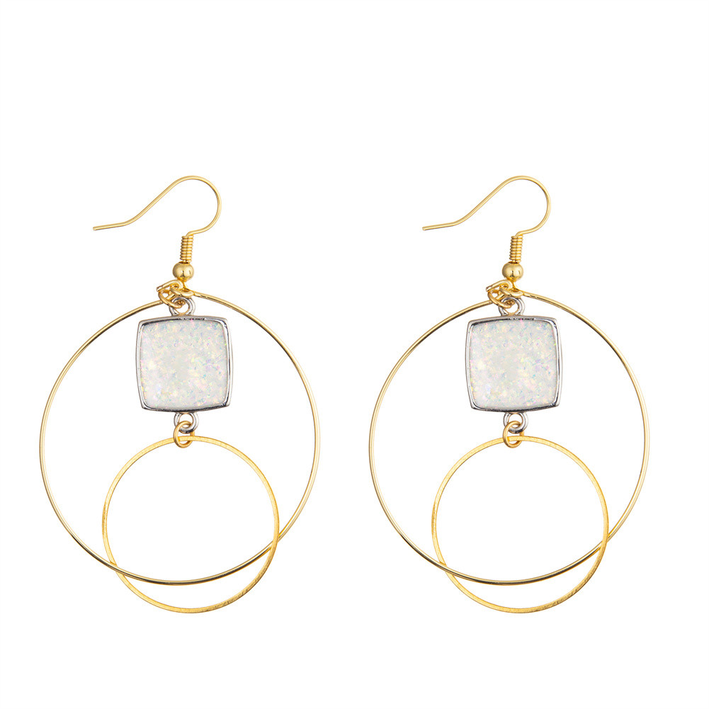 Double Circle Loop Hoop Dangle Pendant Earrings Combination Hollow Out Gold Plated
