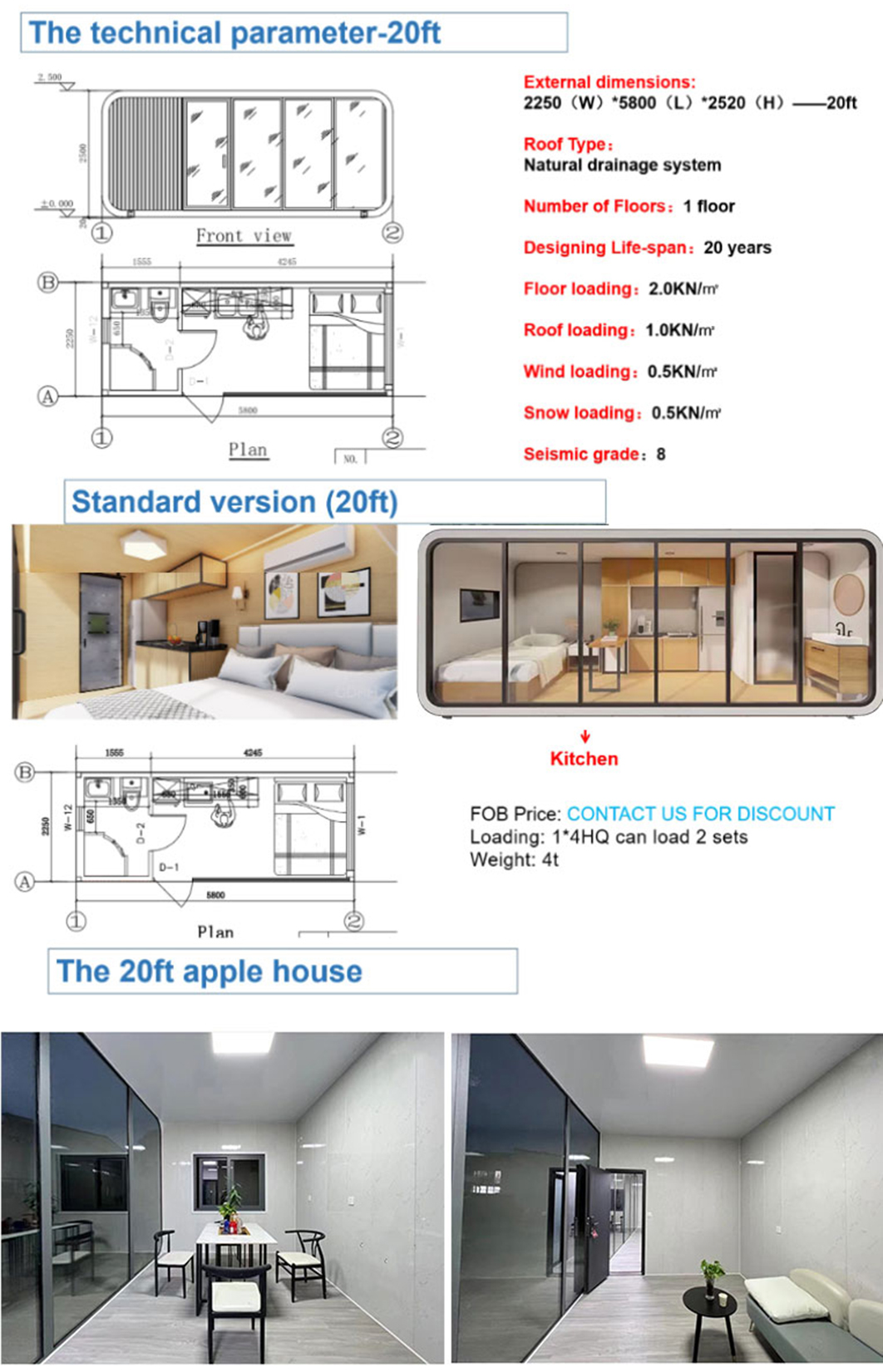 Outdoor Modern Popular Prefab House Tiny House for Hotel / Residential Hostel / Farm