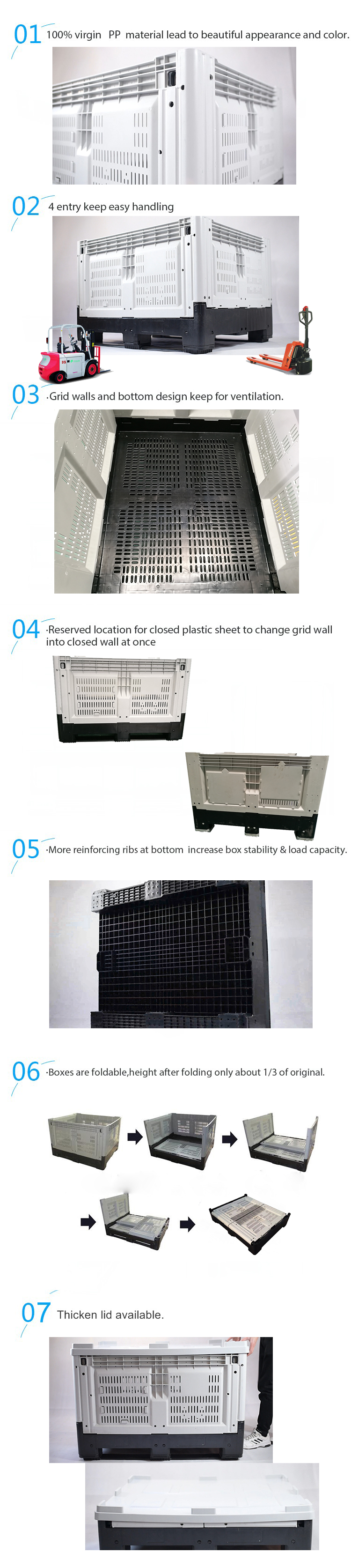 1210H760B plastic boxes agricultural plastic pallet foldable transport collapsible box for euro sales