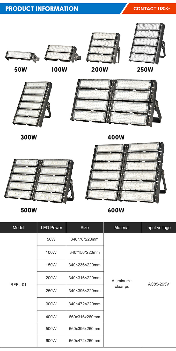 IP66 High Powered LED Flood Security Lights 200w 250w 300w 400w 500w 600w Led High Mast Flood Light With SKD Housing
