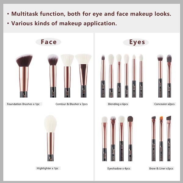 Precise Shape ISO14001 Pro Makeup Brushes Set for liquids powders creams