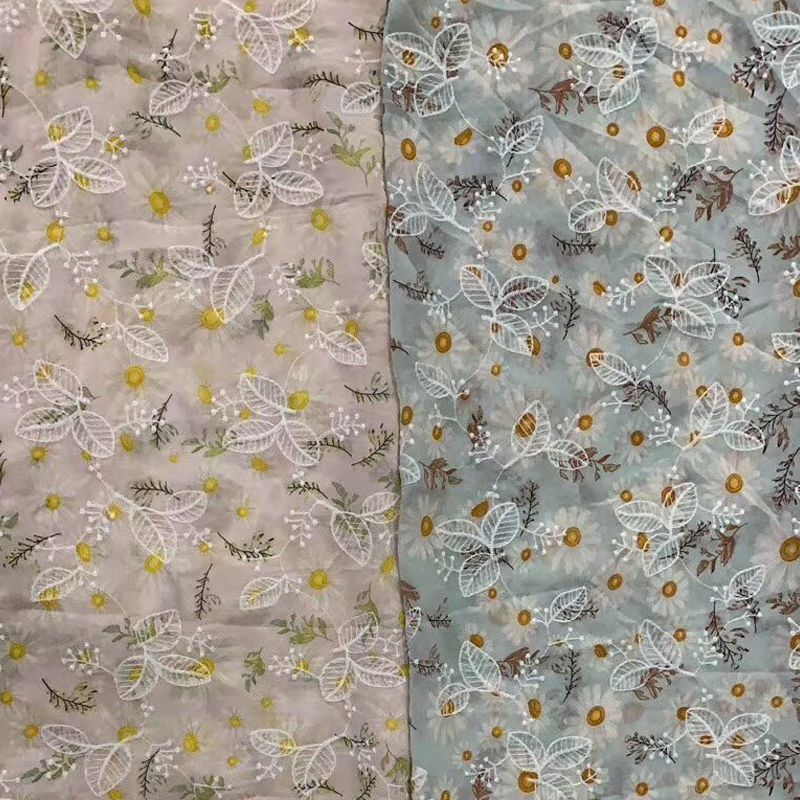 100% Polyester Chiffon Floral Embroidered Mesh Lace Fabric 130cm Sustainable