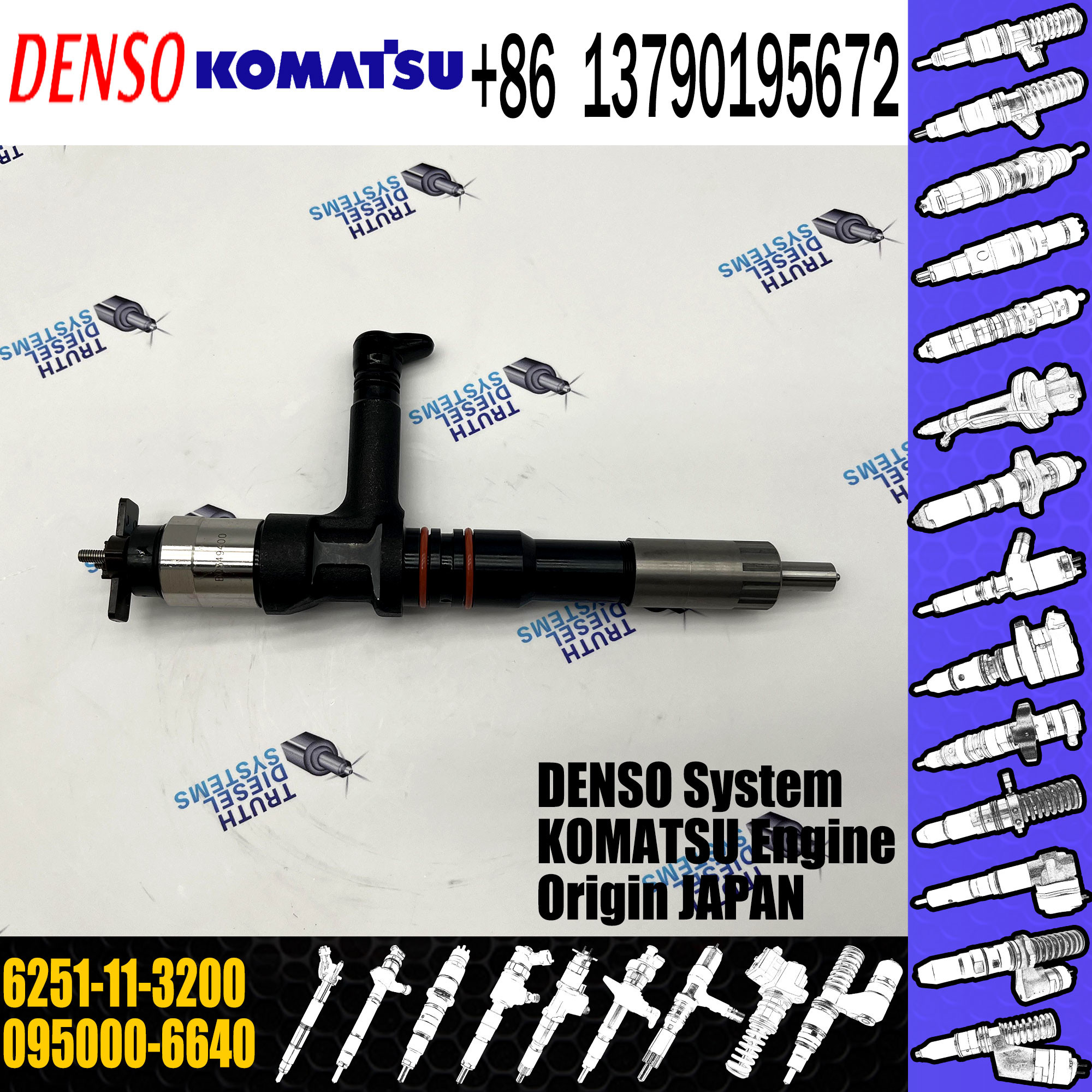 Denso fuel injector 095000-6640 6251-11-3200 with stock available and fast delivery for KOMATSU