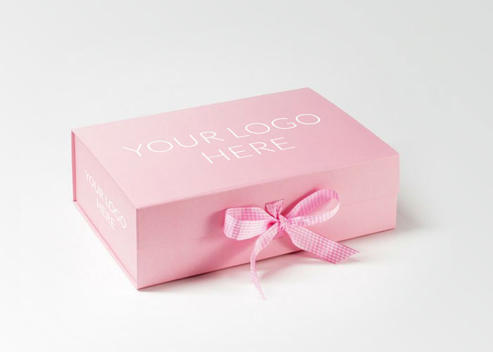 Square Shape Pink Present Box , Logo Packaging Boxes Paperboard Material