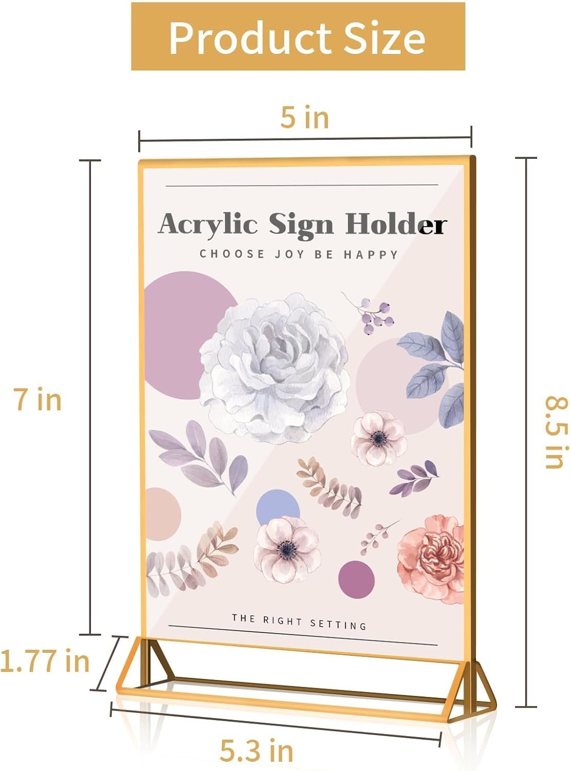 Gold Acrylic Picture Frame Event Signage Double-Sided Sign Holder For Weddings, Menus, And Office Displays