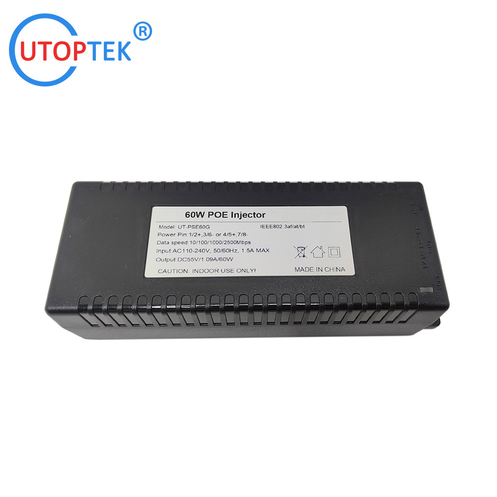 10/100/1000/2500Mbps 60W Gigabit 2.5G Standard POE Injector 802.3af/at/bt PoE data & power:100meters for Cameras wireless AP