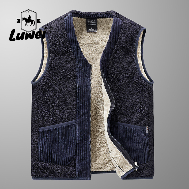 Street Style Cold Weather Vest Knit Polar Fleece Dress Vest With Pockets