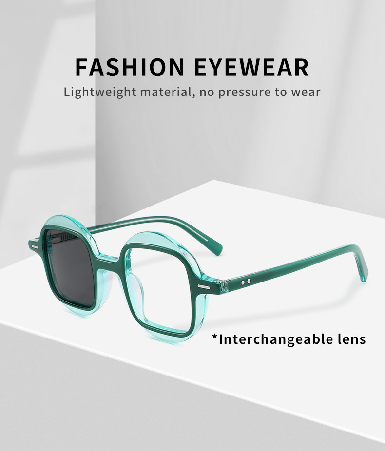 Men Acetate Frame Glasses Interchangeable Lenses Outer Circle Inner Square
