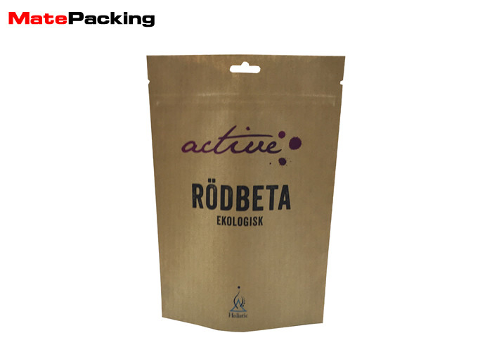 Kraft Paper Stand Up Biodegradable Recycling Bags With Zipper / Hole Handle