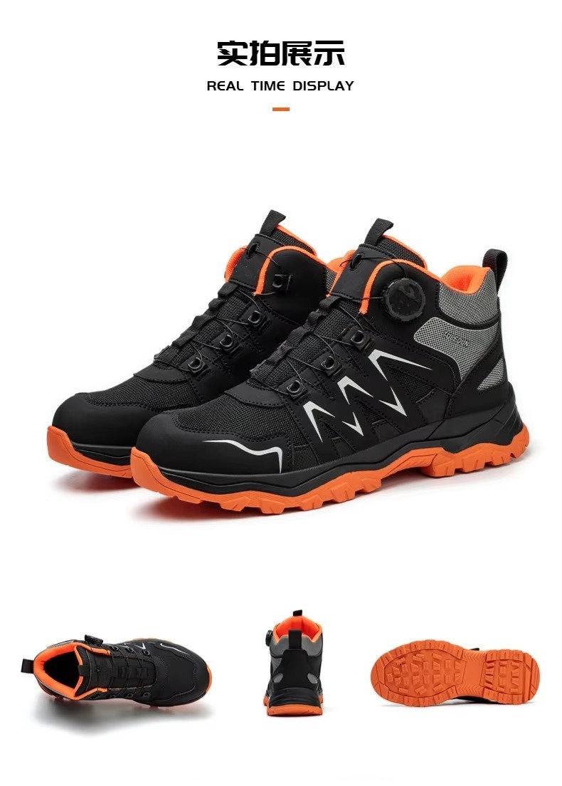 Orange Microfiber Men's Safety Boots Steel Toe Kevlar Midsole Anti-smashing Work Boots