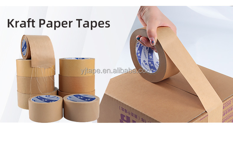 Customized Logo Waterproof Kraft Paper Packaging Tape Roll With Acrylic Adhesive