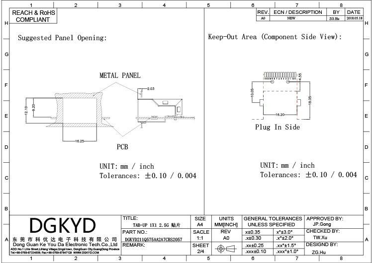 DGKYD211Q575AA2A7CBS2057 RJ45 Gigabit Integrated Filter Sink SMT 2.5G Connector Network Connector 6U LCP