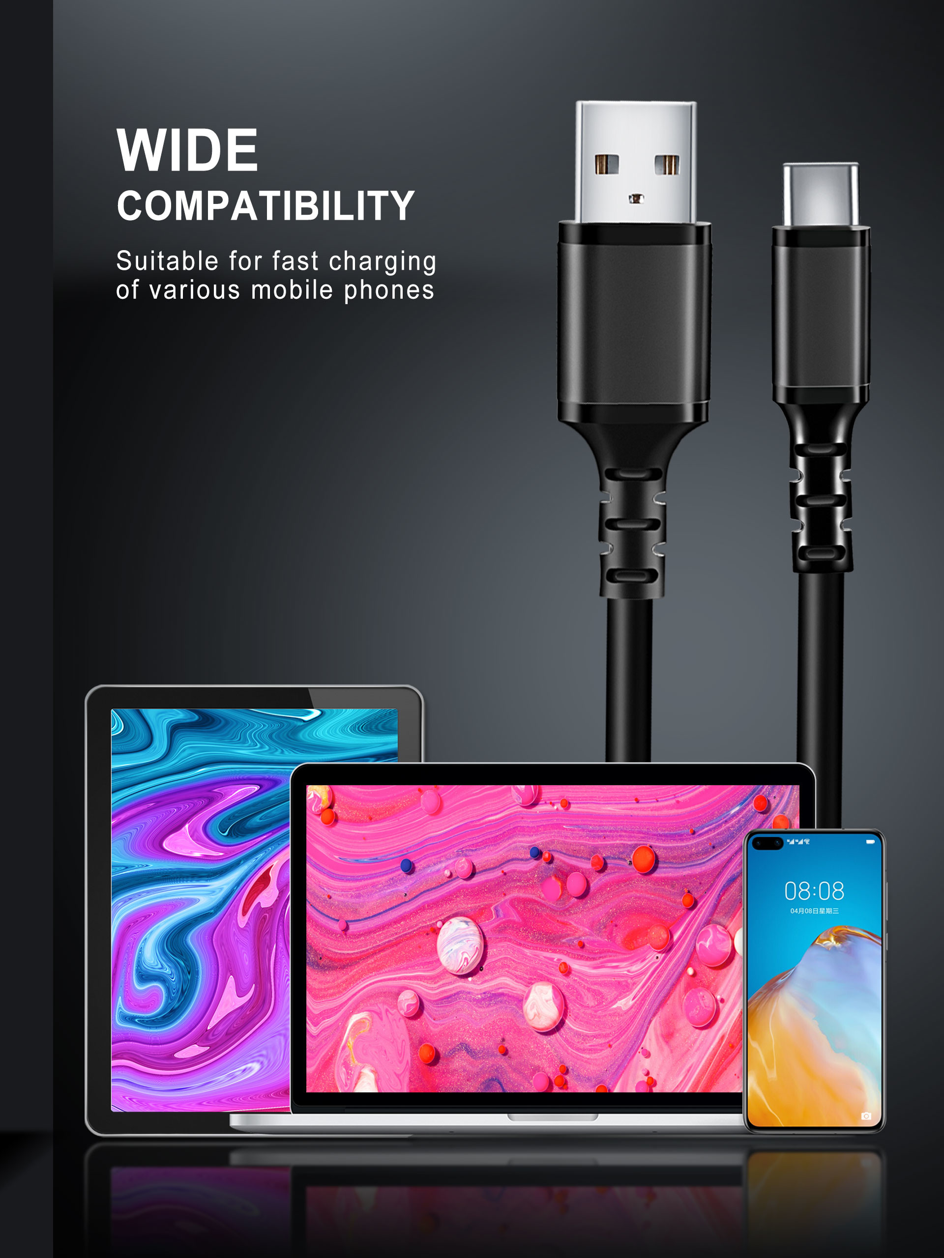 3A 3FT USB Type C Charging Cable For LG V30 Phone Charger TPE Shell