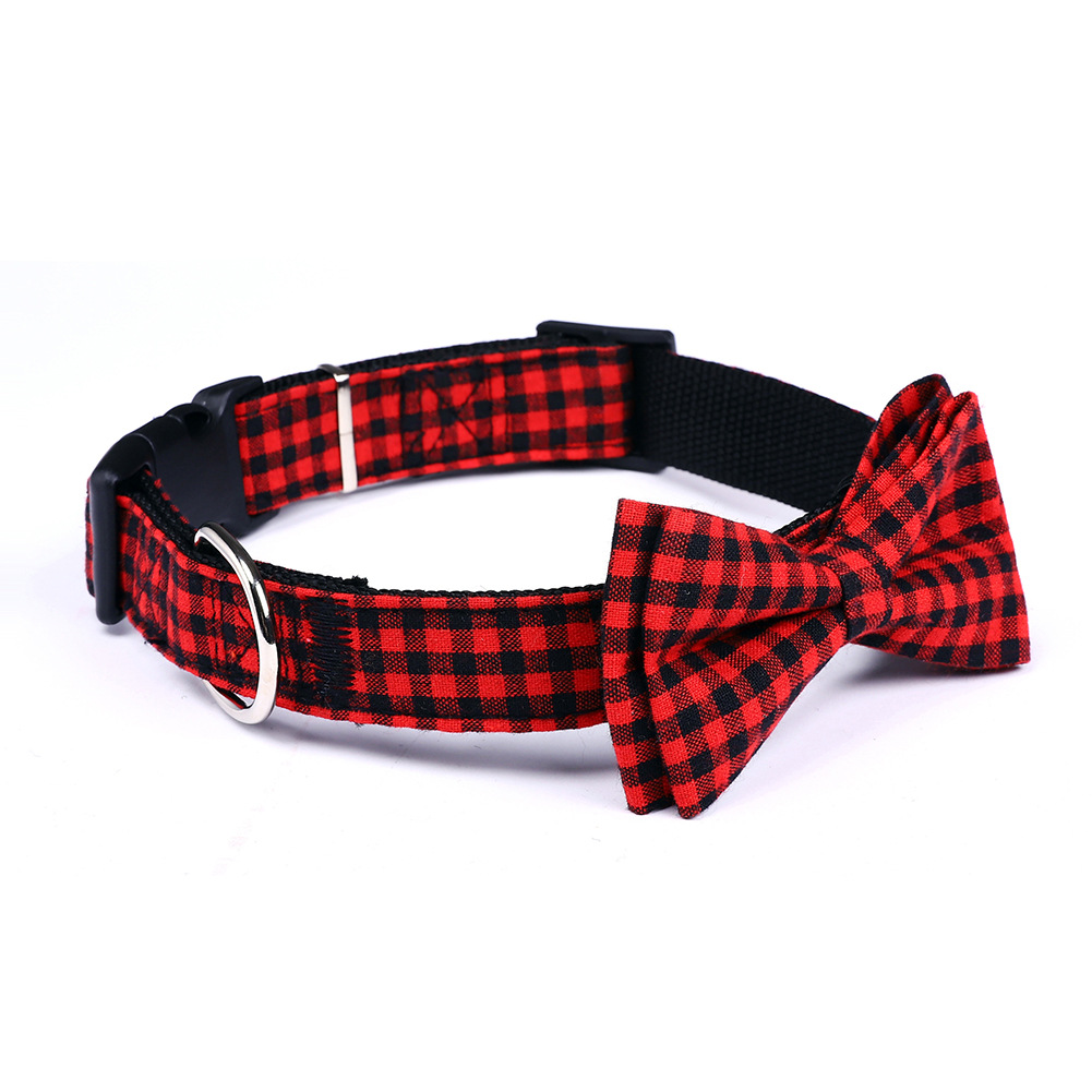 Plaid Style Pet Training Collars Bow Tie Adjustable Custom Cat Dog Collar