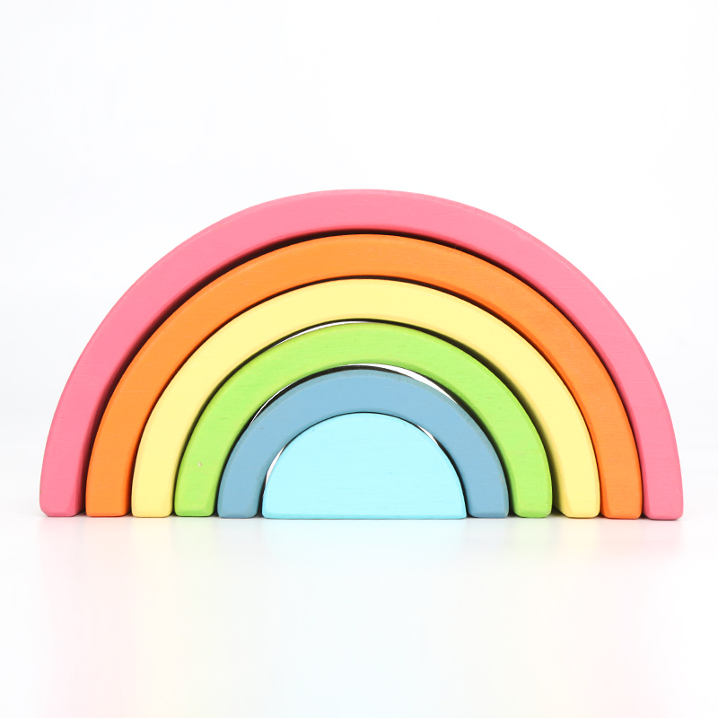 Brown 18cm Rainbow Wooden Building Blocks Toy Creative Educational