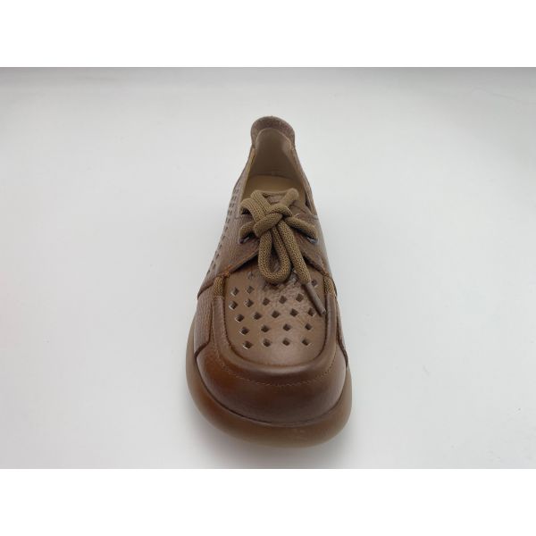 Lady brown breathable hollow lace-up comfortable women's shoes with soft soles