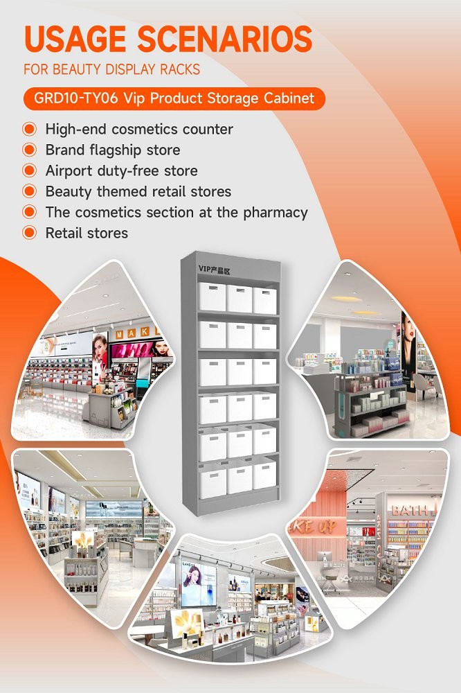 GDR10-TY06 Retail Store Display with Grey Edge Strip and Efficient Storage for Cosmetics Retail Stores
