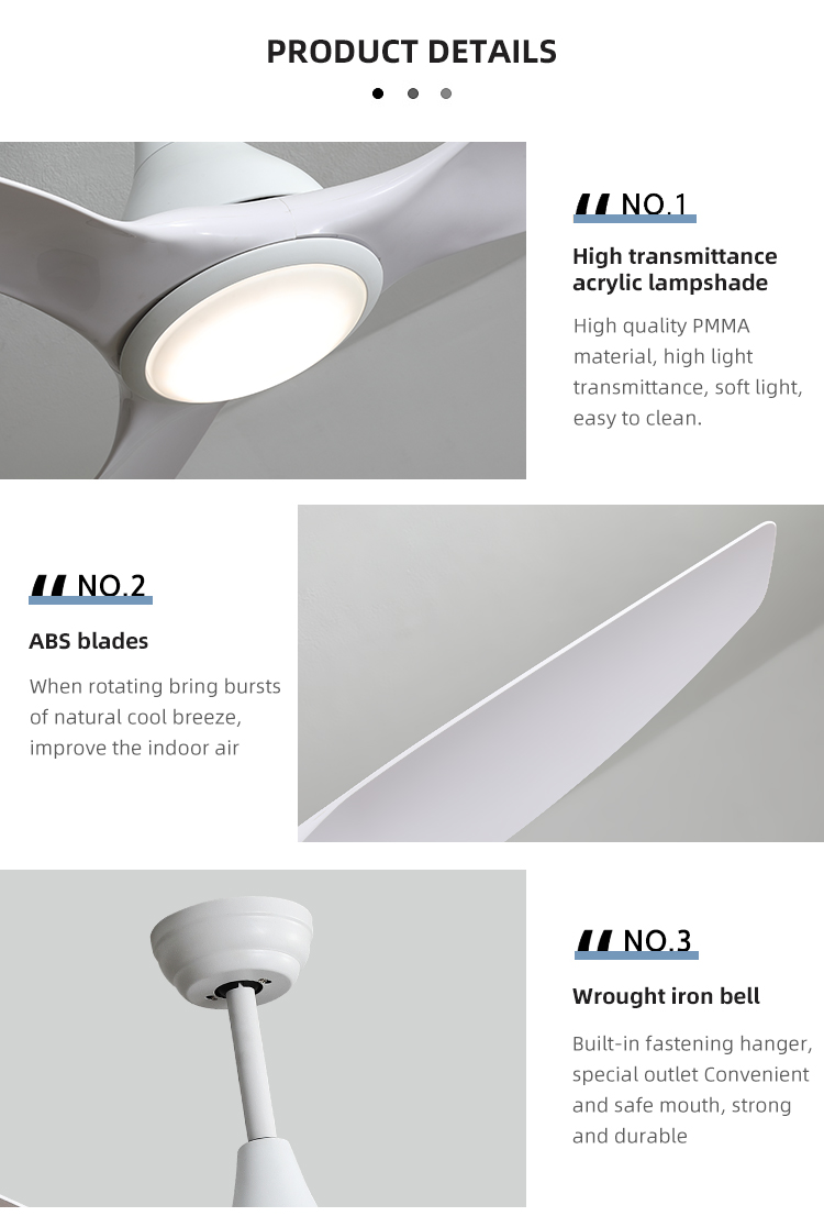 5 Speed 3CCT White ABS Blade Ceiling Fan For Restaurant 1500LM