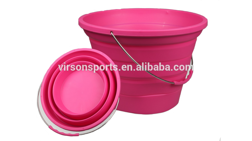 Virson OEM camping foldable bucket silicone water folding bucket collapsible bucket