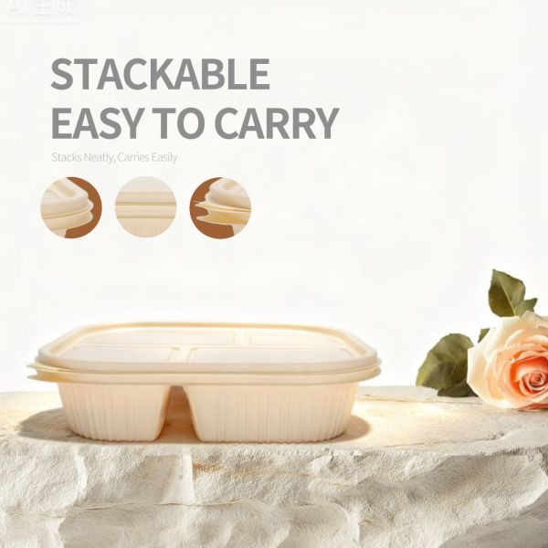 Customized disposable corn starch 4 grid biodegradable lunch box with lid co- friendly partition lunch box