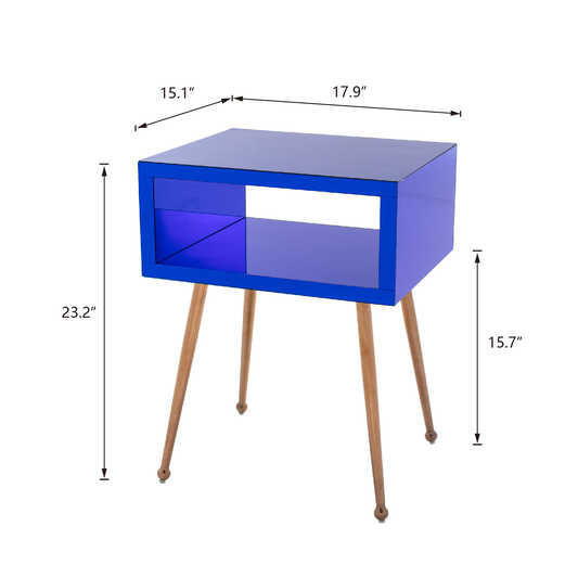 Tomile Navy 23.22inch Height Wood And Mirrored Bedside Table Stainless Steel Leg