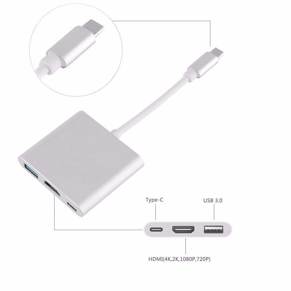 Aluminum 3 in 1 USB C Hub Adapter to 4K USB 3.0 Thunderbolt 3 Port Type C Hub Adapter Digital Multiport Converter