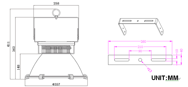 High Brightness Black IP65 Led Highbay Lighting 25D Beam Angle