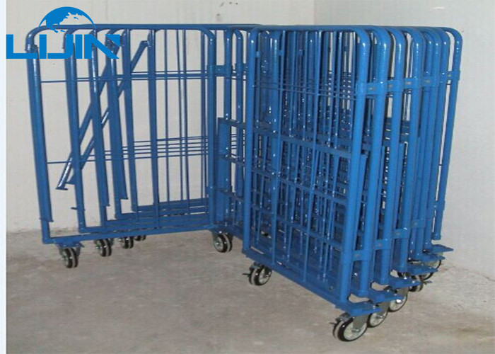 Three Side Powder Coated Warehouse Storage Racks Folding Pallet Logistic Trolley