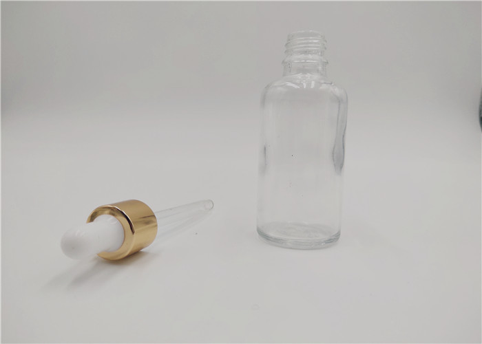 Boston Round 30ml Clear Glass Dropper Bottles , Empty Cosmetic Bottles 1oz