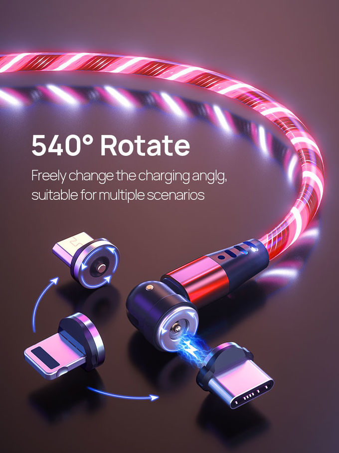 Focuses Magnetic USB Charging Cable 3m LED Flowing Luminous Phone Charging Cable