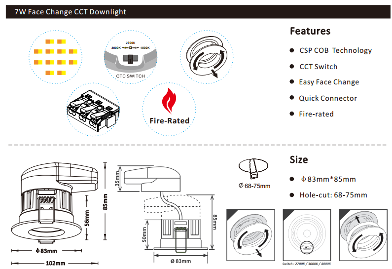 7w led downlight