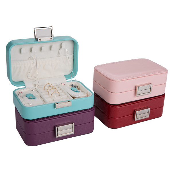 Handmade Portable Travel Jewelry Box Square Shape Suitcase Design For Retail
