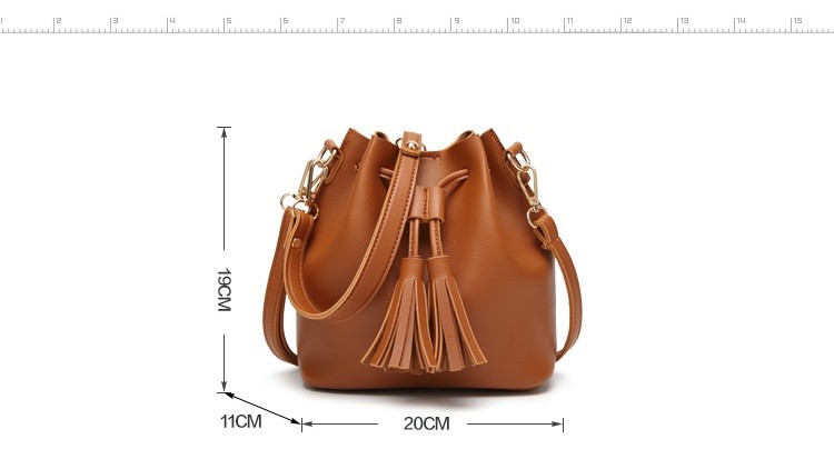 Crossbody Brown Macrame PU Leather Drawstring Bucket Bag