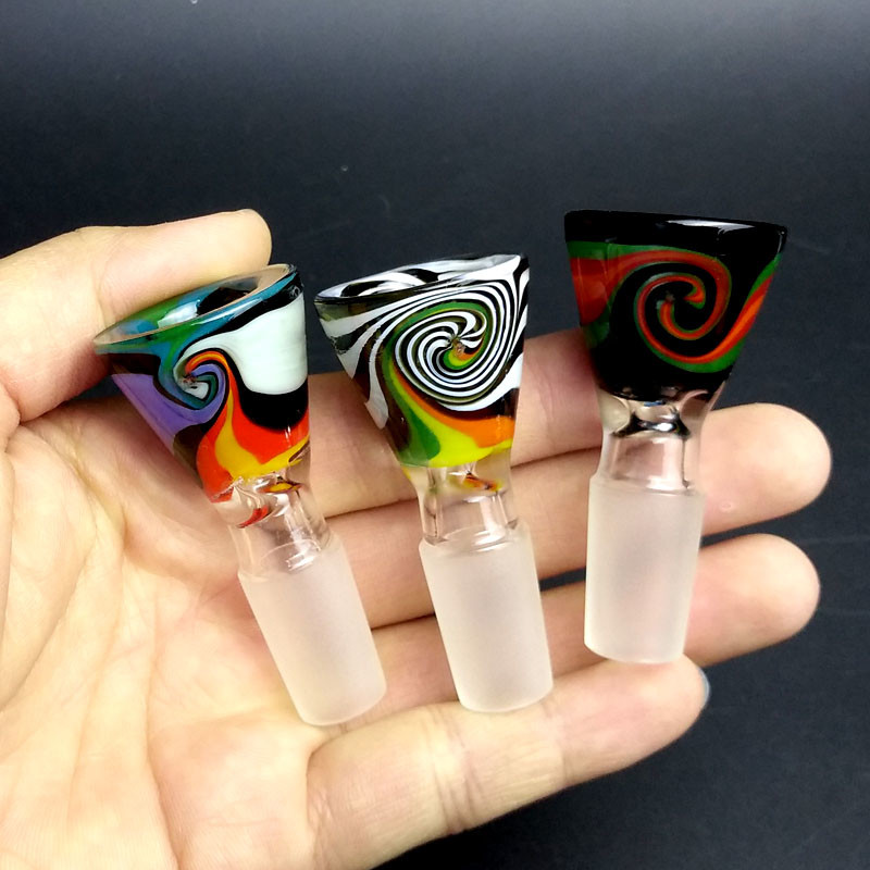 14mm Male Wig Wag tobacco glass bowls / glass smoking bowl with Handle