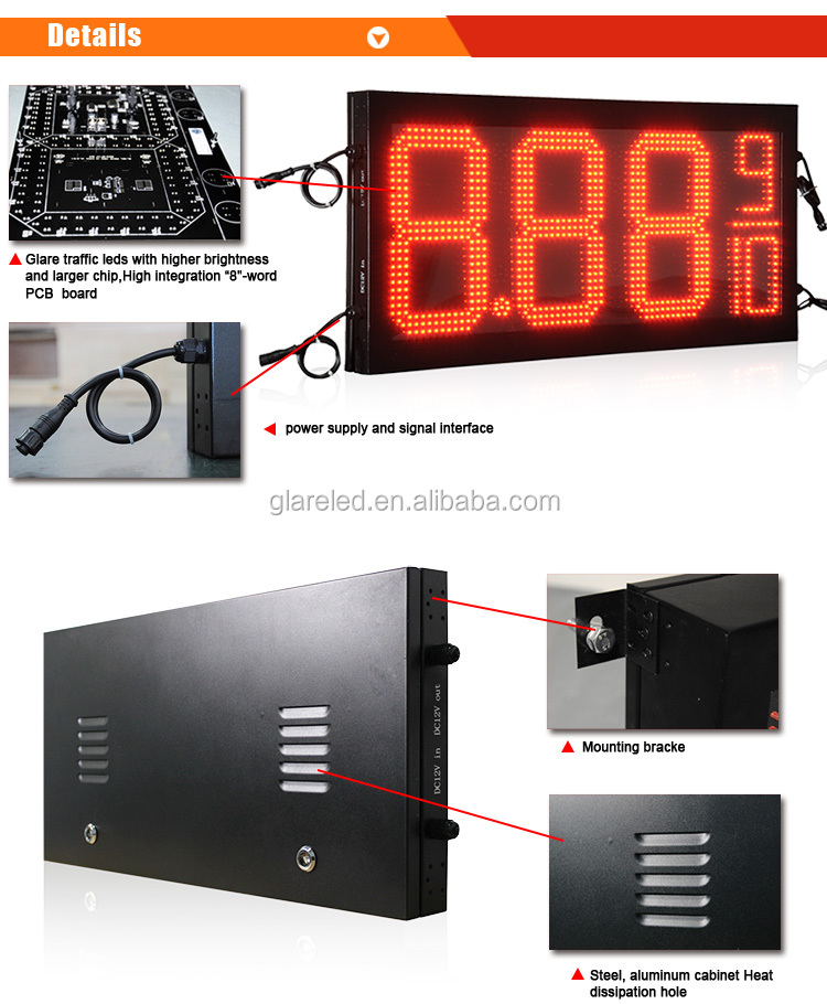 Petrol Station Led Gas Display Sign With 6-72inch Panel Size And 150W Resolution