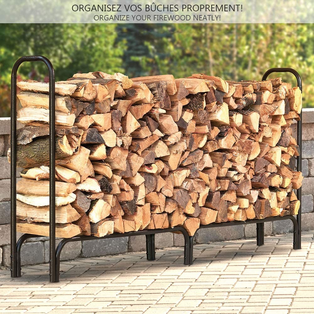 Firewood Rack with 4 Fireplace Tools Fireplace Log Holder for Indoor and Outdoor Use Iron Log Holder Storage Set Black