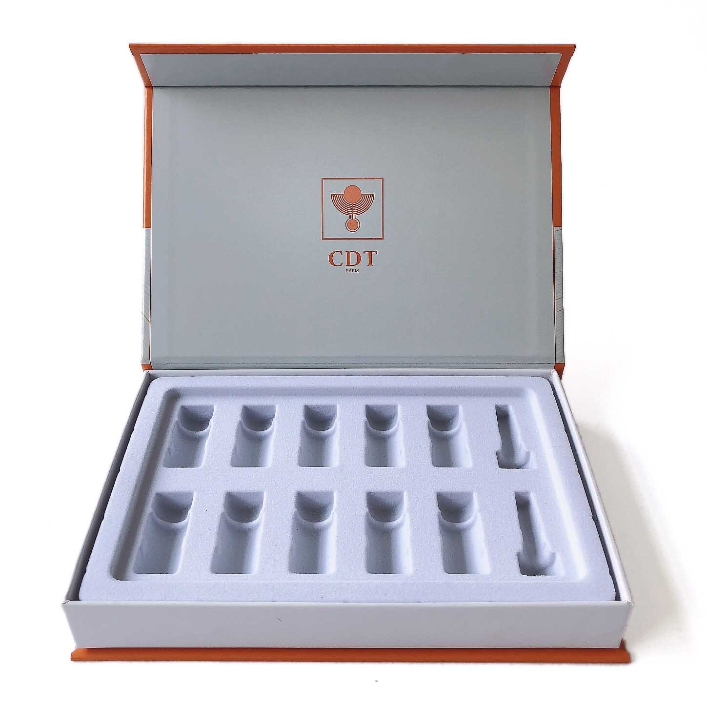 Orange Elegant Beauty Box Gift Set Custom Glass Bottle Holder Inserts