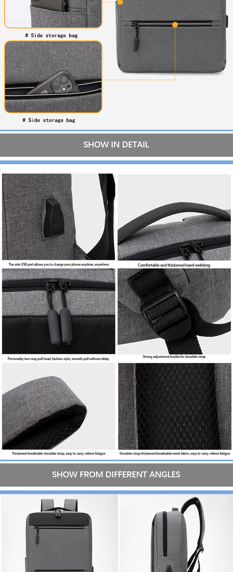 Waterproof Men Oxford Travel Backpack Theft Proof Customized Color Laptop Backpack