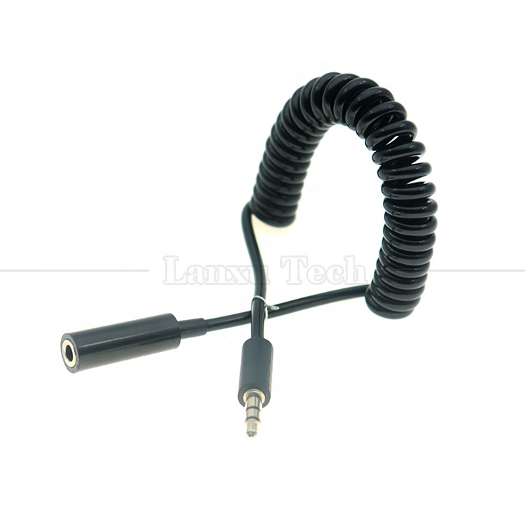 Spring Sprial Coiled Male to Female 3.5mm Jack Aux Stereo Audio Extension Cable for Speaker Headphone