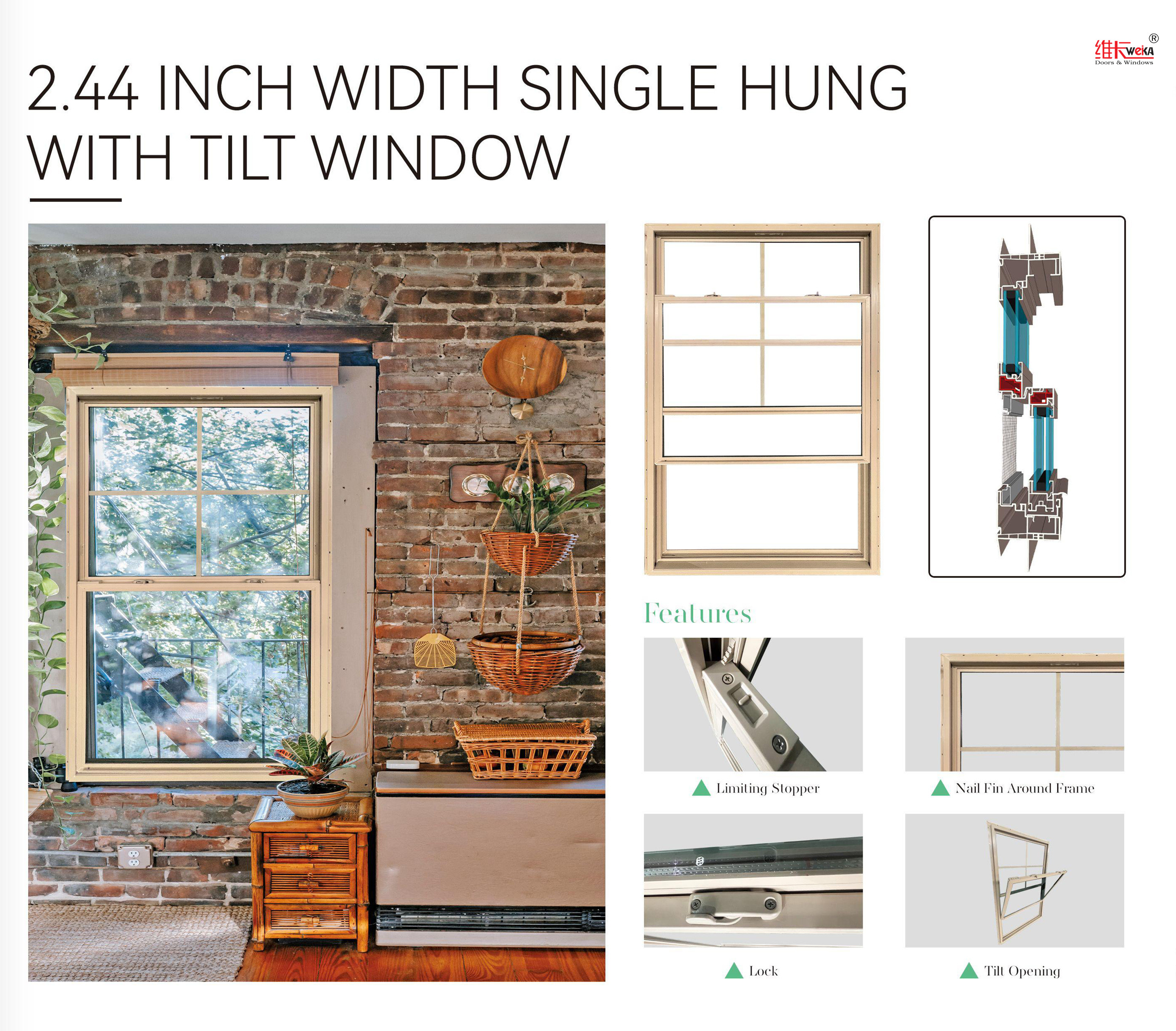 Custom-sized White Vinyl Single Hung Windows UPVC Noise Reduction and Weather-Resistant PVC Material