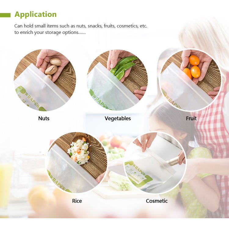 Promotional self standing food grade degradable dual lastic zipper bag