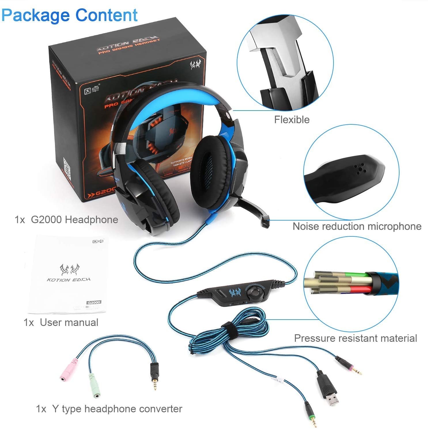 Deep Bass 2.2m 32ohm Kotion Each G2000 Gaming Headset