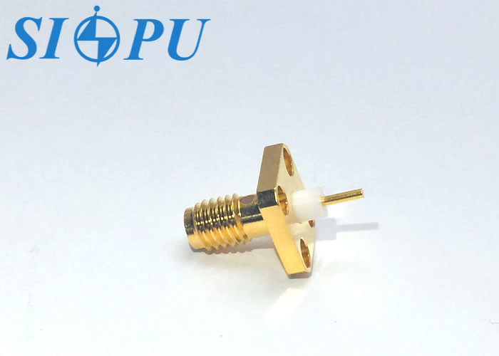 Brass RF Coaxial Female SSMA Connector Four Hole Flange Mounted